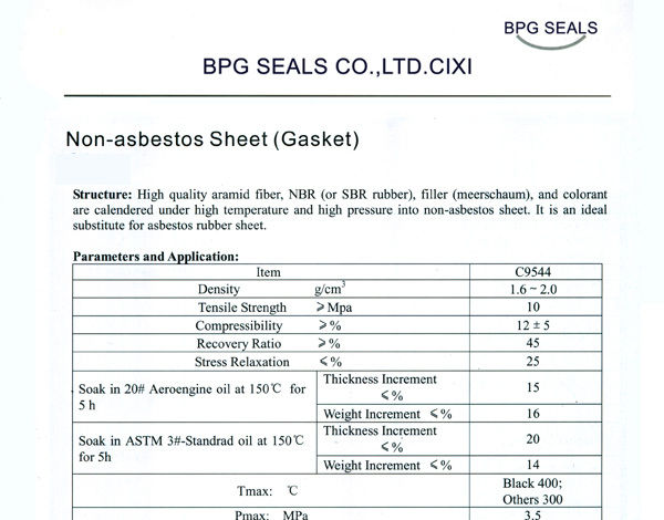 [BPG] non-asbestos sheet(gasket)/asbestos free gasket sheet