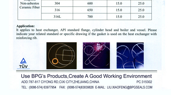 [BPG SEALS] metal jacketed gasket heat exchanger graphite non-asbestos ceramic fiber filler