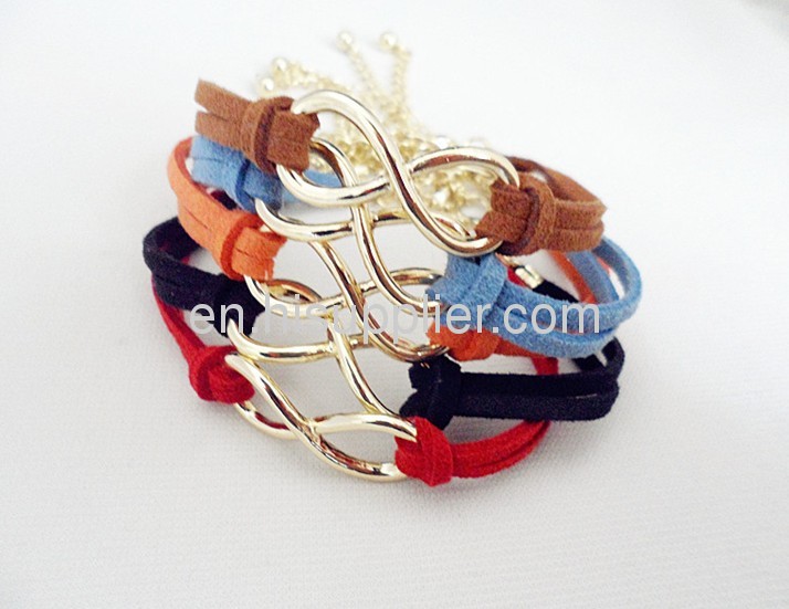 Gold Plated Lobster ClaspInfinity Leather Chain Bracelet