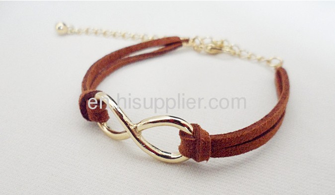 Gold Plated Lobster ClaspInfinity Leather Chain Bracelet