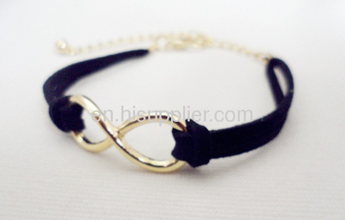 Gold Plated Lobster ClaspInfinity Leather Chain Bracelet