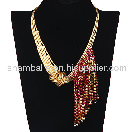 Fashion Gold Chain Ladies Costume Jewelry Crystal Sideways Tassel Necklace Wholesale