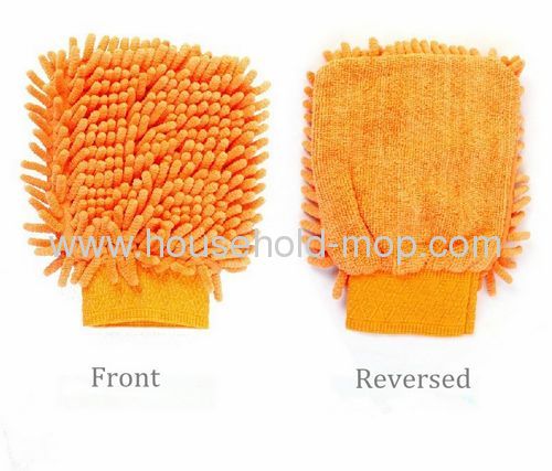 Yellow-green Microfiber Chenille Car Wash Cleaning Mitt Brush Glove Towel