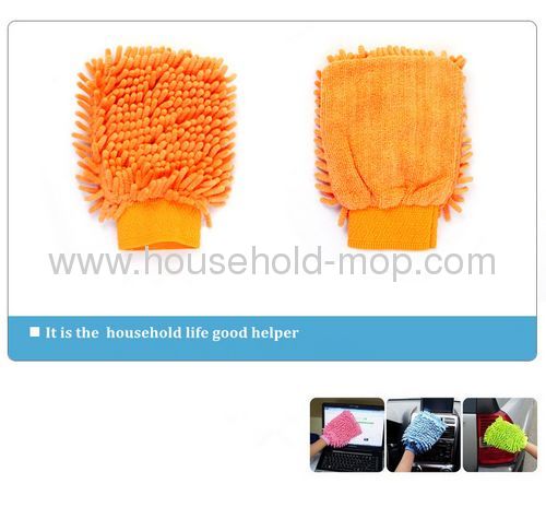 Yellow-green Microfiber Chenille Car Wash Cleaning Mitt Brush Glove Towel