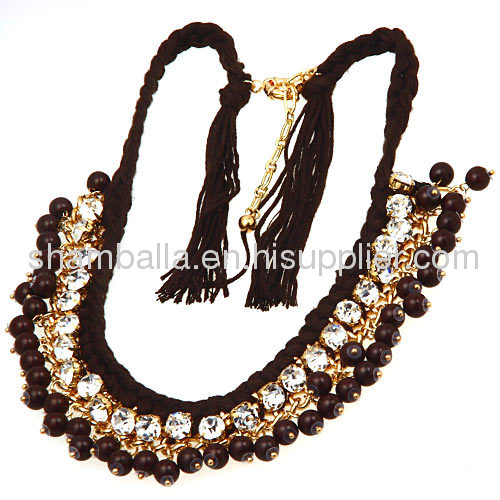 Fashion Ladies Costume Jewelry Crystal Beaded String Necklace Wholesale