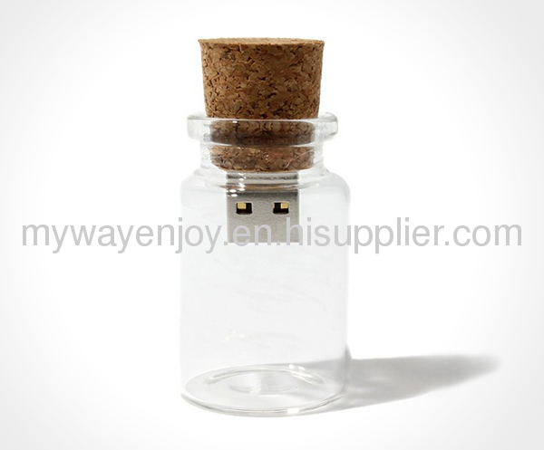 new design glass bottle with cork usb flash drive