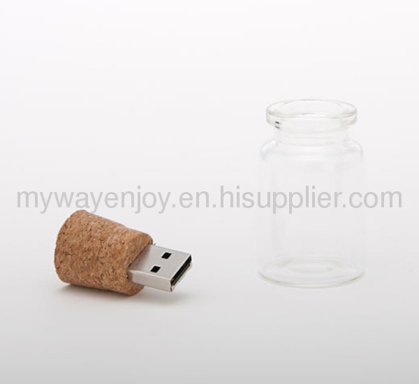 new design glass bottle with cork usb flash drive