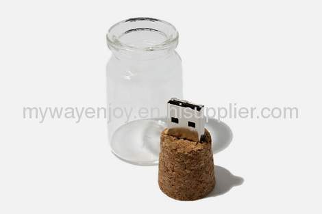 new design glass bottle with cork usb flash drive