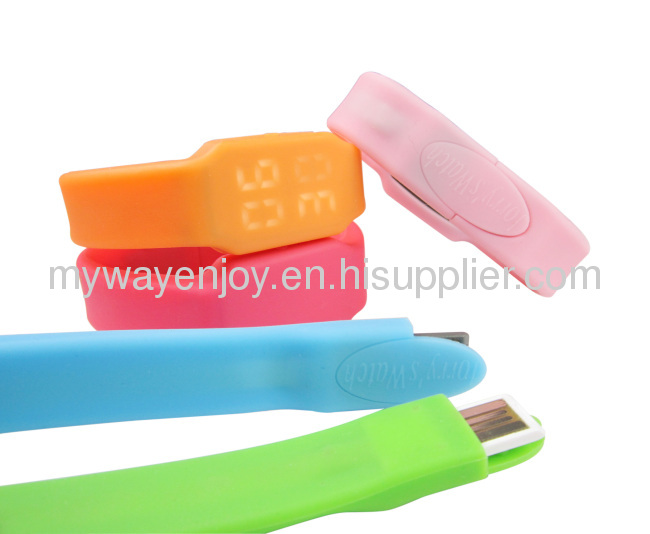 led logo silicon wristband watch usb flash drive