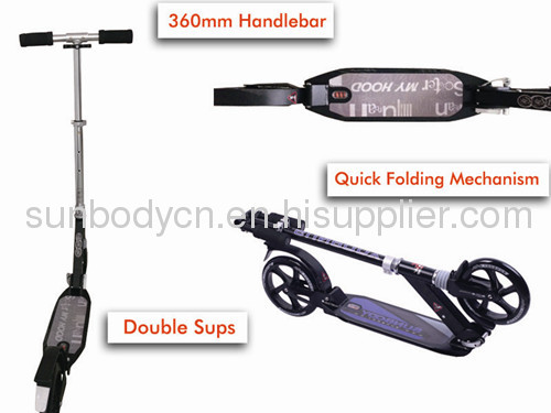 200MM PU wheel high quality aluminum body EN14619 double suspensions kick foot scooter for adult