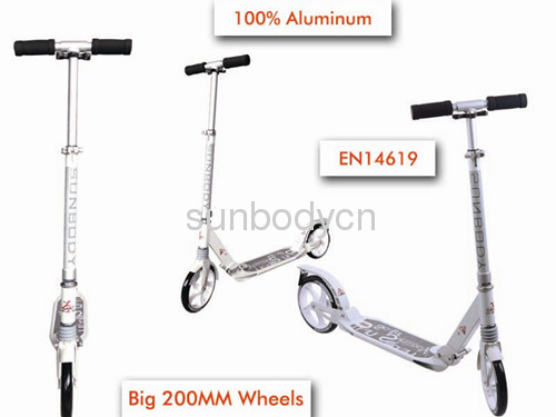 Best big wheels 200mm kick foot scooter for adults EN14619 front and rear suspension