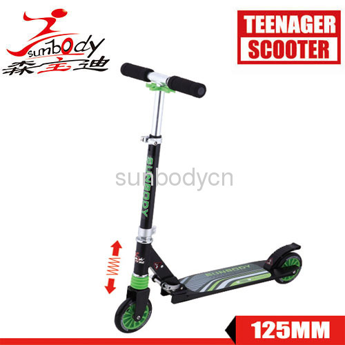 EN14619 quality 100% aluminum body front suspension adult kick foot scooter double125mm PU wheel