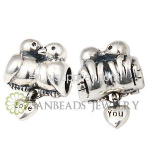 Cheap 925 Sterling Silver european Lovebirds Charms Bead