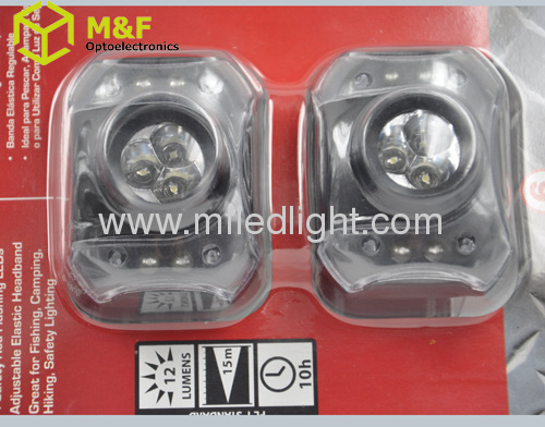 Plastic 3LED+4red led high power led headlamp