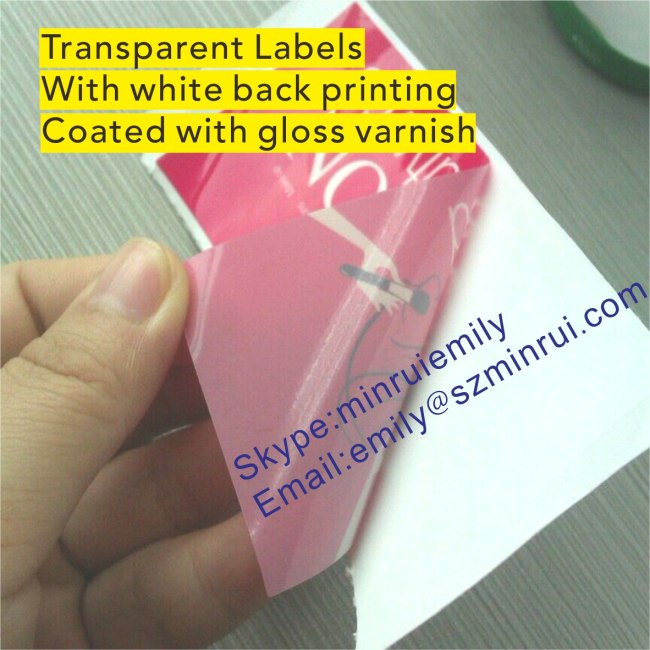 Transparent Adhesive Label Coated with Gloss or Matt Varnish,Printable adhesive label,Custom adhesive sticker labels 