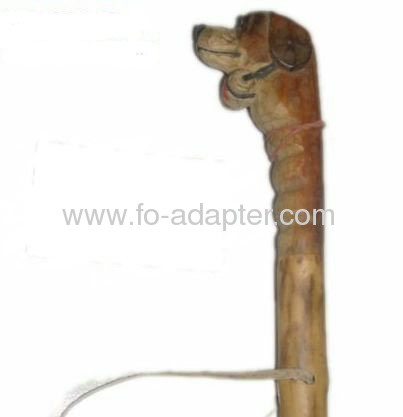 Dog with Neck Bell Carved Wooden Walking Stick