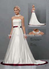 A-line Strapless Sweetheart Chapel Train Wedding Dress With Ribbon and Flowers