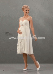 A-line Strapless Sweetheart Spagetti Straps Knee Length Beaded Chiffon Maternity Wedding Gown