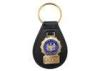 New York Police Custom Personalized Leather Keychain with Brass Soft Enamel Emblem, Gold Plated