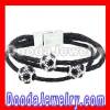 19CM Crystal Beads Black Braided Leather Bracelet With Magnetic Clasp