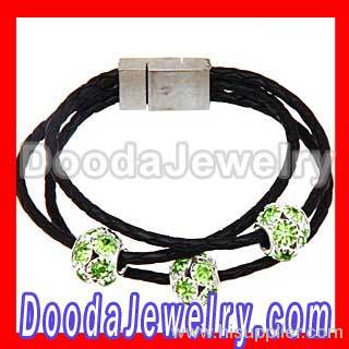 2013 Fashion Crystal Beads Braided Leather Bracelet With Magnetic Clasp