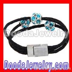 2013 Newest Braided Crystal Beads Leather Bracelet With Magnetic Clasp