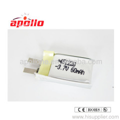 3.7V 60mAh li-polymer battery 4.0*12*20mm with factory direct sales