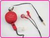 Red Retractable Earphone With Small Round Box / Mic, Retractable Mobile Phone Earphones YDT194