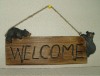 Antique Carved Wooden Welcome Sign