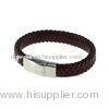 BR156 Black Boys / Mens Stainless Steel Bracelets, Stainless Steel And Leather Men's Woven Bracelet