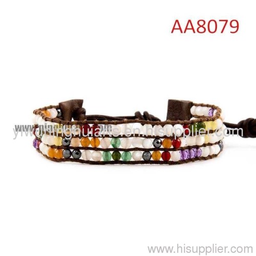 multi color new design leather beaded wrap bracelets