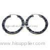 High-Polished Round Flat Stainless Steel Hoop Earring- E049-1, Etching Pattern Stainless Steel Hoop
