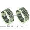 Polished Stainless Steel Huggie Earring Stud With 3 Line Of Rhinestone, E391 Huggie Earring For Gift