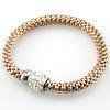 Rose Gold Plated Popcorn Mesh Bracelet With Crystal Rhinestone Clasp, BR377 Popcorn Bracelet For Ann