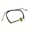 Handcrafted Metal Sideways Cross Pull Bracelet, Black Cotton Rope, Gold Metal Cotton Cord Bracelet