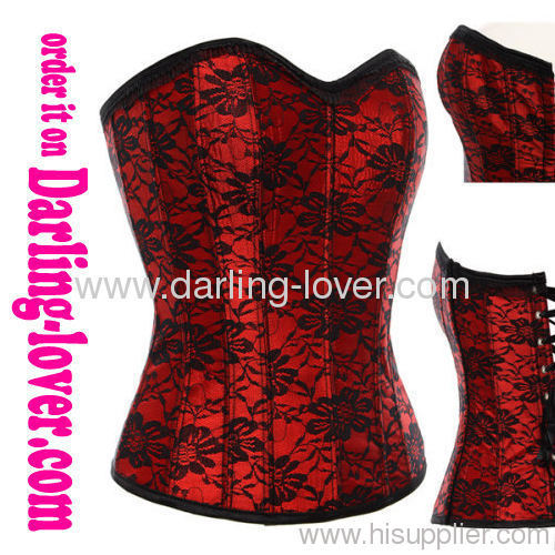 Lace overlay Red steel bone corset