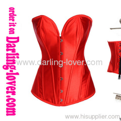 Red satin strapless steel bone corset