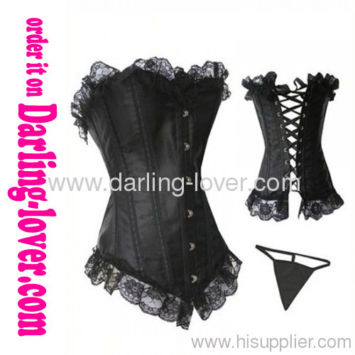 Black satin lace trim lace corset