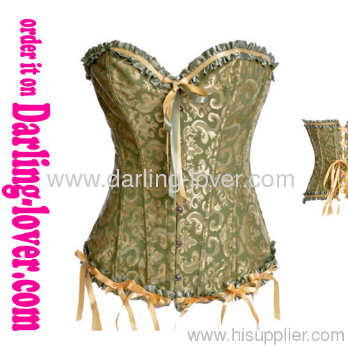 Green Gold floral pattern lace corset