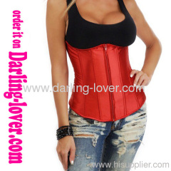 Red satin zipper underbust corset