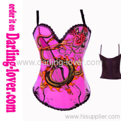 printed dargon pink overbuste corset