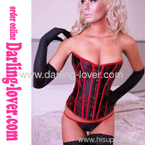 Brocade red and black overbust corsets