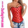 Red ground black spot overbust corset