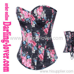 Black ground flower printed cowboy fabric overbust corset