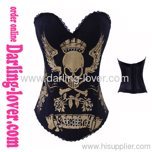 printed glold Skull Heads overbuste corset