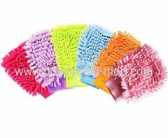Yellow-green Microfiber Chenille Car Wash Cleaning Mitt Brush Glove Towel