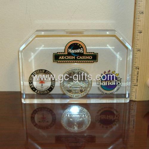 Clear perspex commemorative coin display blocks