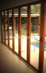 Wood like timber look PVC entrance door,restaurant entry door folding door for hotel and terrace hotel folding door