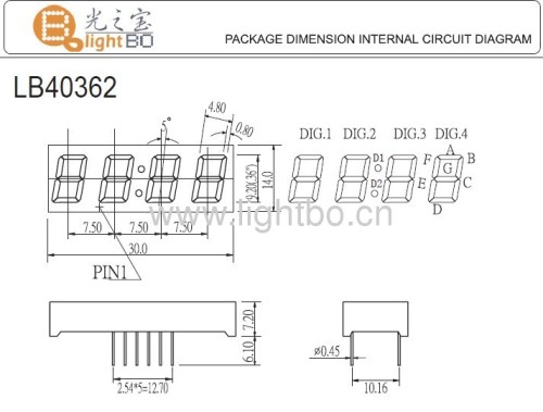 4-digit 0.36(9.2mm) 7 segment led clock display, various colours available