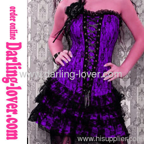 Purper Sexy Lace Corset Dress Sets